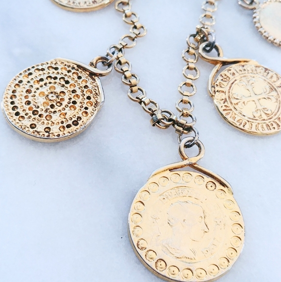 Vintage 70s YSL Gold Coin Medallion Necklace Lrg - Picture 3 of 13